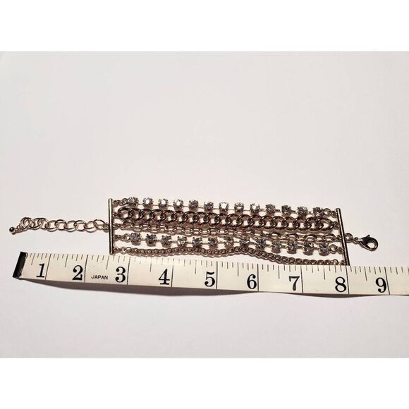GOLD MULTI CHAIN CRYSTAL STRAND BRACELET NWOT - Picture 4 of 9